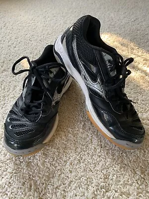 MIZUNO Womens WAVE Rally 5 Court /Volleyball Shoes-Black/Silver Size 7 • $21