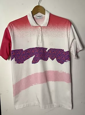 Vintage Mizuno Tennis Polo Shirt Size Large 90s Multicolor Splash All Over Print • $65