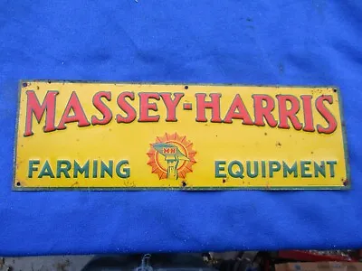 NOS Vintage Massey Harris Farm Equipment Metal Sign Ranch Machinery Tractor 18X6 • $500