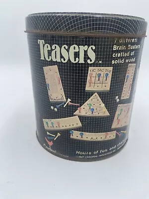 Vintage Teasers 7 Different Brain Busters Cardinal Wood Peg Games In Metal Tin  • $22.79