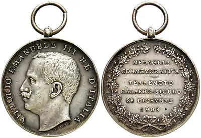 ITALY SILVER ORIGINAL 1908 MESSINA EARTHQUAKE MEDAL 32 Mm. 1629 G (6981) • $300