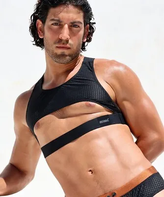 Men's Shoulder Straps Mesh High Elasticity Breathable Show Muscle Vest Fitness • £14.40