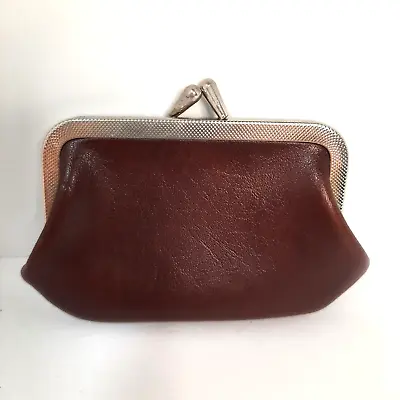 Vintage Kisslock Coin Change Purse Wallet Brown Vegan Faux Leather • $14.97