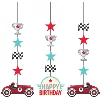 Vintage Race Car Happy Birthday Hanging Cutout Paper Decoration 3 Pack 7  X 32   • $5.79
