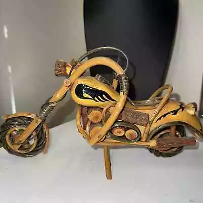 Wood Motorcycle Figurine Handmade Flames Chopper Model Harley Decor Biker 11x6”H • $25