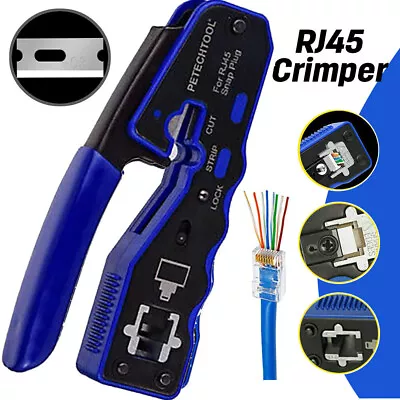 RJ45 EZ Crimper Cat5E 6 7 HD Pass Through Network Connector Crimping LAN Tool AU • $16.13