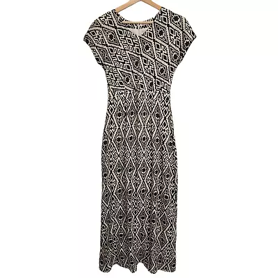 Mikarose Women Dress Small Black White Aztec Print Maxi Flowy Casual Summer • $19.99