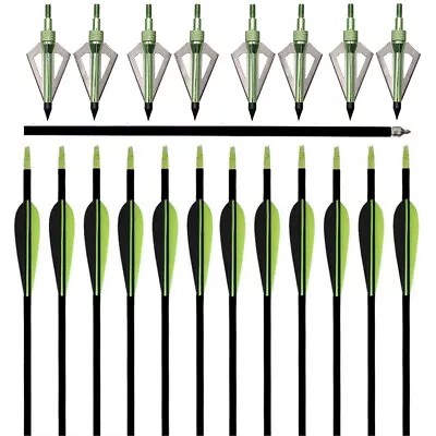 12x 32inch Fibreglass Arrows SP600 Target With 12x 100Grain Hunting Broadheads • $64.89