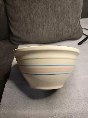 Vintage McCoy Pottery 10  Mixing Bowl Blue Pink Banded Stripes Oven Ware #10 MCM • $22.47