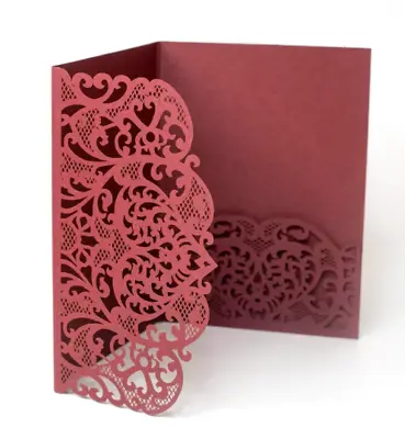 75x Wedding Party Invitation Card Laser Cut Lace Design (Burgundy) • £55