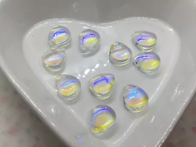 £3.10 • Buy 10 Teardrop Lemon Clear Translucent Glass Beads With AB Coating, 13mm X 10mm