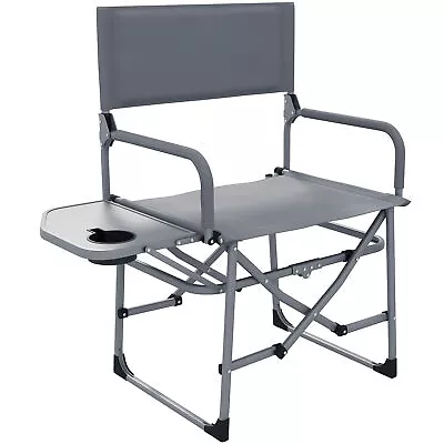 Outsunny Folding Camping Directors Chair With Side Table And Cup Holder Grey • £39.99