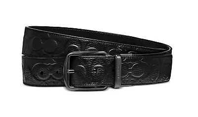 COACH Signature Embossed Mens Reversible Leather Belt Black. One Size. NWT • $115.84