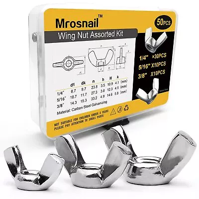 50 PCS Wing Nuts Assorted Kit 1/4 -20 5/16 -18 3/8 -16 SAE Steel 3 Size Wing ... • $15.63