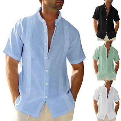 £7.19 • Buy Men's Guayabera Cuban Beach Wedding Casual Short Sleeve Dress Shirt Blouse Tee