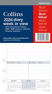 Collins 2024 Personal Size Diary Week To View Insert Refill PR2700 • £5.99