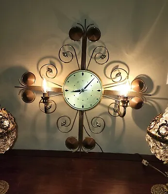 Mid Century Modern United Starburst Sunburst Atomic Candelabra Brass Lamp Clock  • $346.43