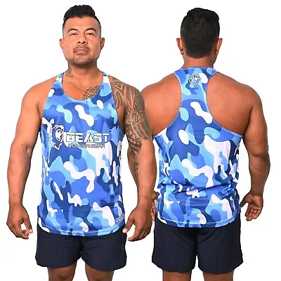 Men's Gym Stringer Tank Top Y-Back Bodybuilding Workout Mesh Sleeveless Vest • $24.90