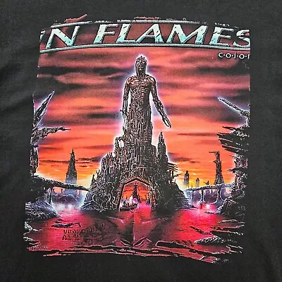 In Flames Men Shirt XL Black Graphic T Medieval Epic Statue Bridge Red Blood Sky • $19.99