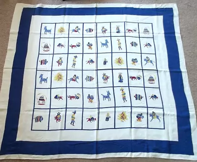 Vtg 50's Southwest Mexican Figural Design Cotton Barkcloth Tablecloth 52  X 47  • $19.99