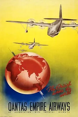 1938 Qantas Empire Airways Travel Poster Ad 13 X 19  Photo Print • $16.96