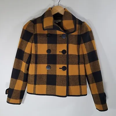 LOFT Yellow Buffalo Plaid Jacket Size XXSP Cropped Lined Wool Blend • $34.99