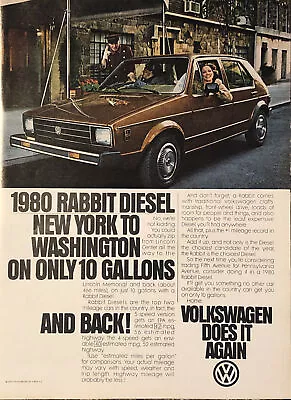 PRINT AD 1980 VW Volkswagen Rabbit Diesel Car NY To Washington & Back 10 Gallons • $7.77