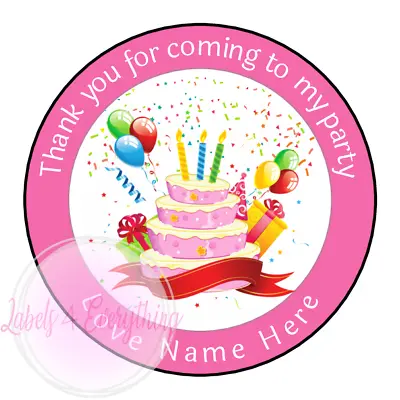 Personalised Happy Birthday Cake Pink Stickers Party Thank You Sweet Cone • £2.25