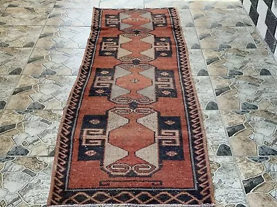 Vintage Turkish Rug |  Antique Tribal Handmade Wool Farmhouse Carpet 3 X 8 Ft • $265.99