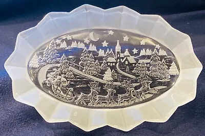 Mikasa- 11.75  Frosted Glass Oval Dish-  Silent Night  -santa/ Reindeer- Wow! • $17.99