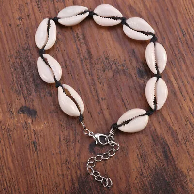 Natural Cowrie Shell Beads Ankle Bracelet For Men - Adjustable Black • £6.78