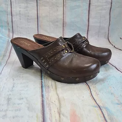 A.N.A Womens US 9.5 M Brown Leather Studded Slip-on Mules Clogs Shoes  023-2611 • $15.50