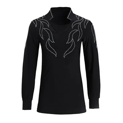 Men Latin Salsa Dance Skating Clothing Costume Long Sleeve Stretch Top Shirt • £39.24