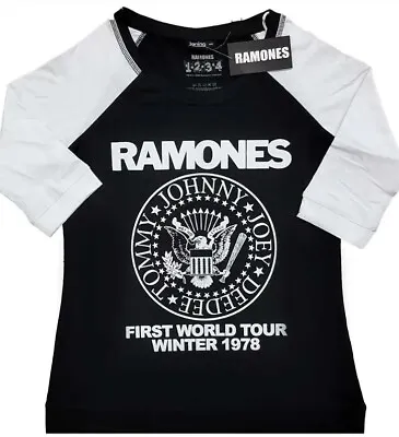 Ramones Ladies Raglan T-shirt First World Tour 1978 Size Xxxl New White Black • £18.97