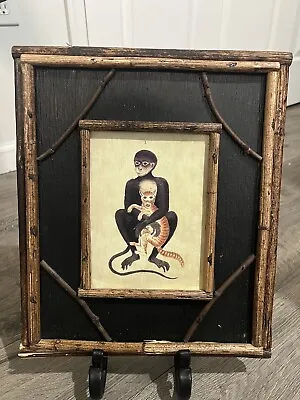 Unique Vintage Twig Frame Monkey With Tiger Painting/Picture • $55