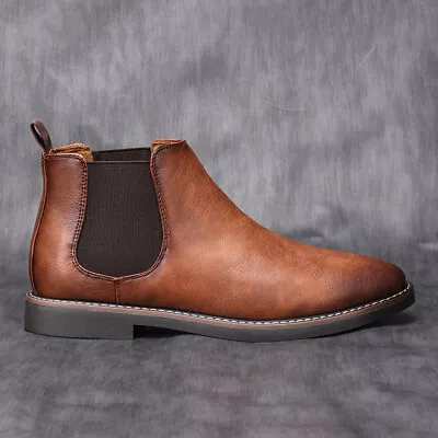 Men's Retro Chelsea Ankle Boots Business Formal Pointed Toe Casual Leather Shoes • $51.98