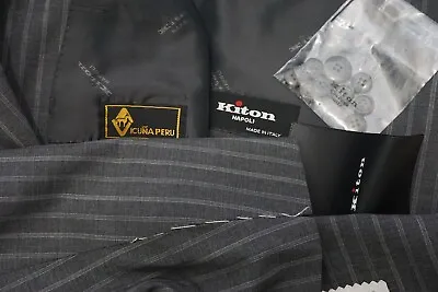 Kiton Napoli Vicuna Blend Gray Striped 2 Pc Suit Jacket Pants 50L US NWT • $4950