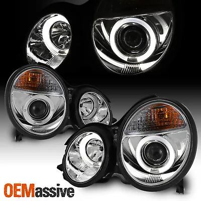 Fits 00-02 Mercedes Benz W210 E-Class Chrome Dual Halo Projector Headlights Lamp • $196.96