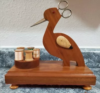 Vintage Wooden Bird Sewing Caddy/ Holder W Scissors & Spools☆Handmade☆☆☆ • $24.99