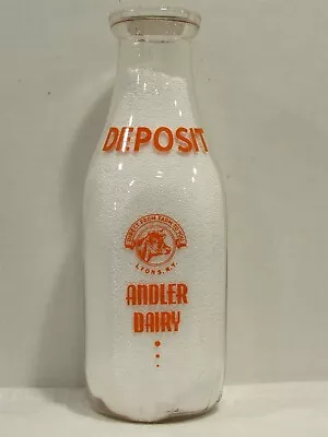 TSPQ Milk Bottle Andler Dairy Farm Lyons NY WAYNE COUNTY 1957 DEPOSIT Cow Head • $24.99