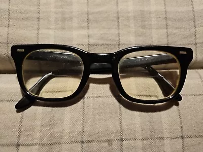 USS VNTG MILITARY ISSUE BLACK HORN RIMMED Eye Glasses Frames 48-24 4 1/2 5 3/4 • $95