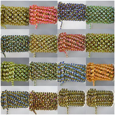 Costume Applique 6mm Lot Color Jelly Crystal Rhinestone Gold Cup Trimming Chain • $28.79