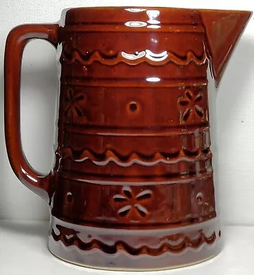 Vintage Marcrest Stonewar Oven Proof  Large 8  Brown Daisy Dot Pattern Pitcher • $24.70