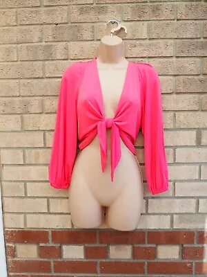 £12.99 • Buy Topshop Tall Pink Lycra Tie Front Long Sleeve Crop Cape Kimono Top Blouse 12