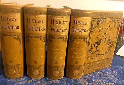 Antique 1885 / History Of Civilization / 4 Vol. Set / Luxury Fine Binding / MJ • $475