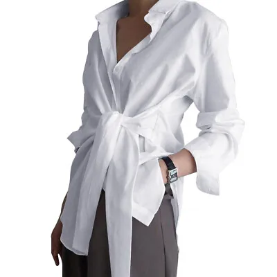 £12.34 • Buy UK Womens Long Sleeve Tie Front Top Irregularity Hem Blouse Formal Tunic Shirts