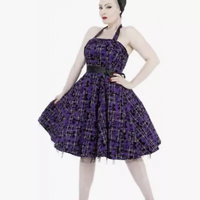 Hearts & Roses H & R London Kiara Purple Flocked Tartan & Stars Dress 16 • $50