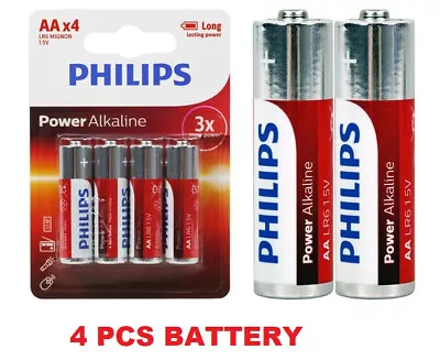 4 Pcs Genuine Philips AA Alkaline Long Life Power Battery 1.5V Batteries • $5.45