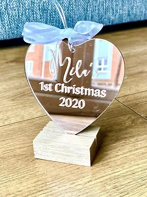 Personalised Rose Gold Bauble Baby’s First Christmas Heart Keepsake Baby Gift • £4.99