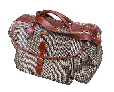 Vtg Polo Ralph Lauren Houndstooth Brown Leather Duffle Weekend Bag Luggage • $179.99